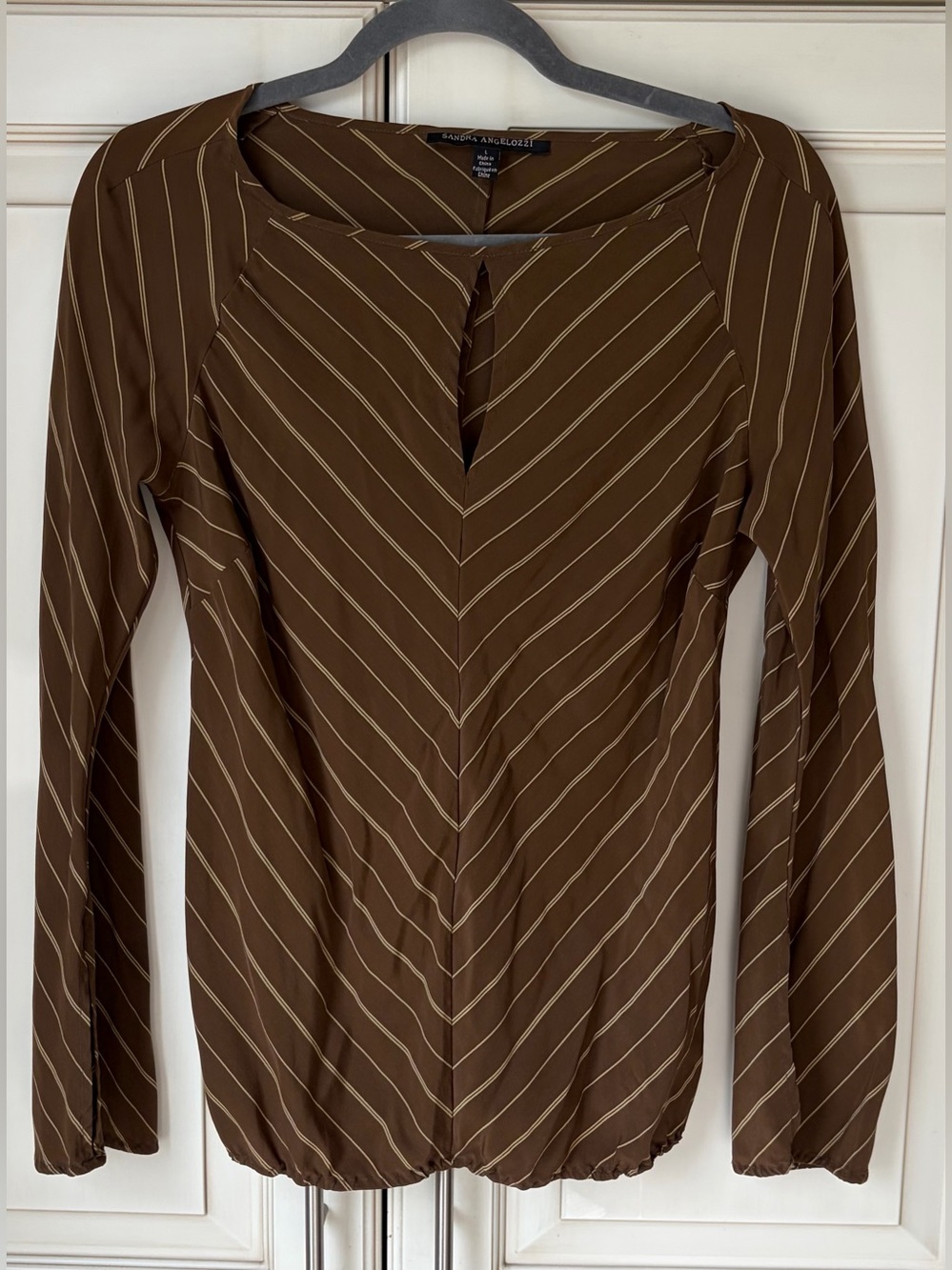 Sandra Angelozzi Striped Long-Sleeve Blouse sz L more Med. Silk.